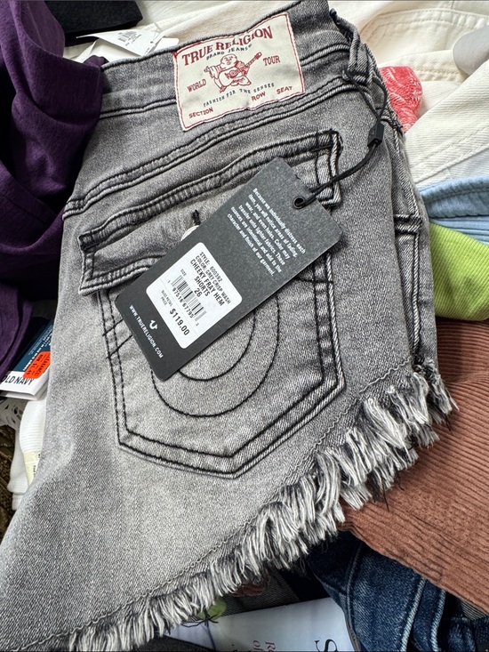 True Religion Pants - True Religion Washed Gray Frayed-Hem Jean Shorts